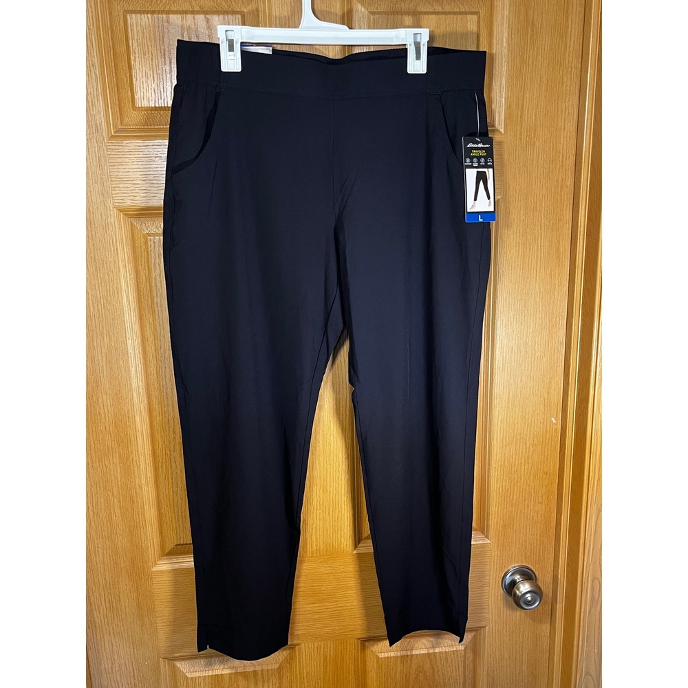 Eddie Bauer Traveler Ankle Pant Black Stretch UPF 50+ Moisture Wicking Womens L